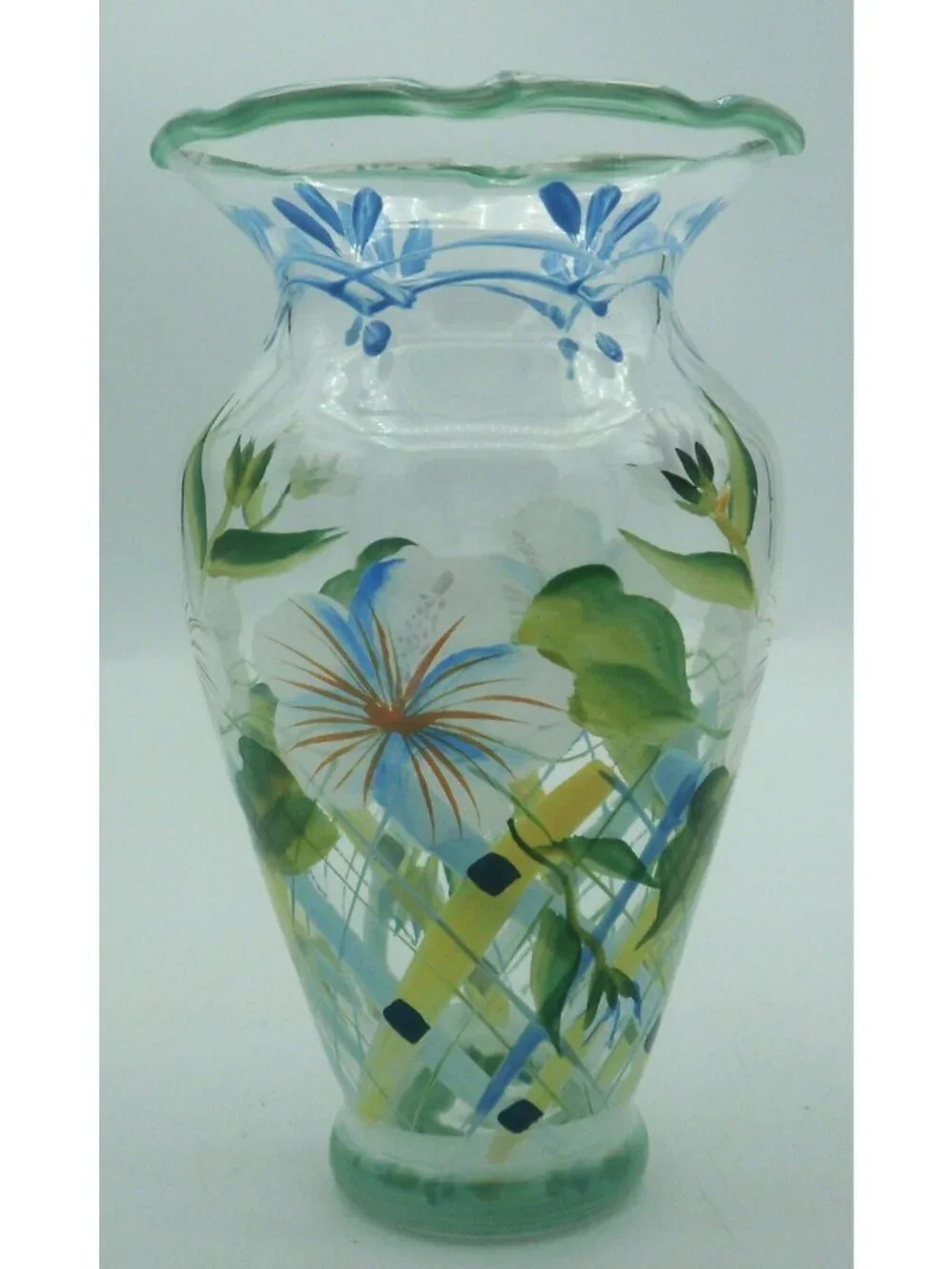 Tracy Porter  Bud Vase Hand Painted Florals Green Blue Peach